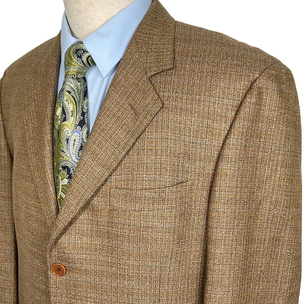 Santorelli Blazer Men 44L Brown Multi Silk Italy Classic Three Button